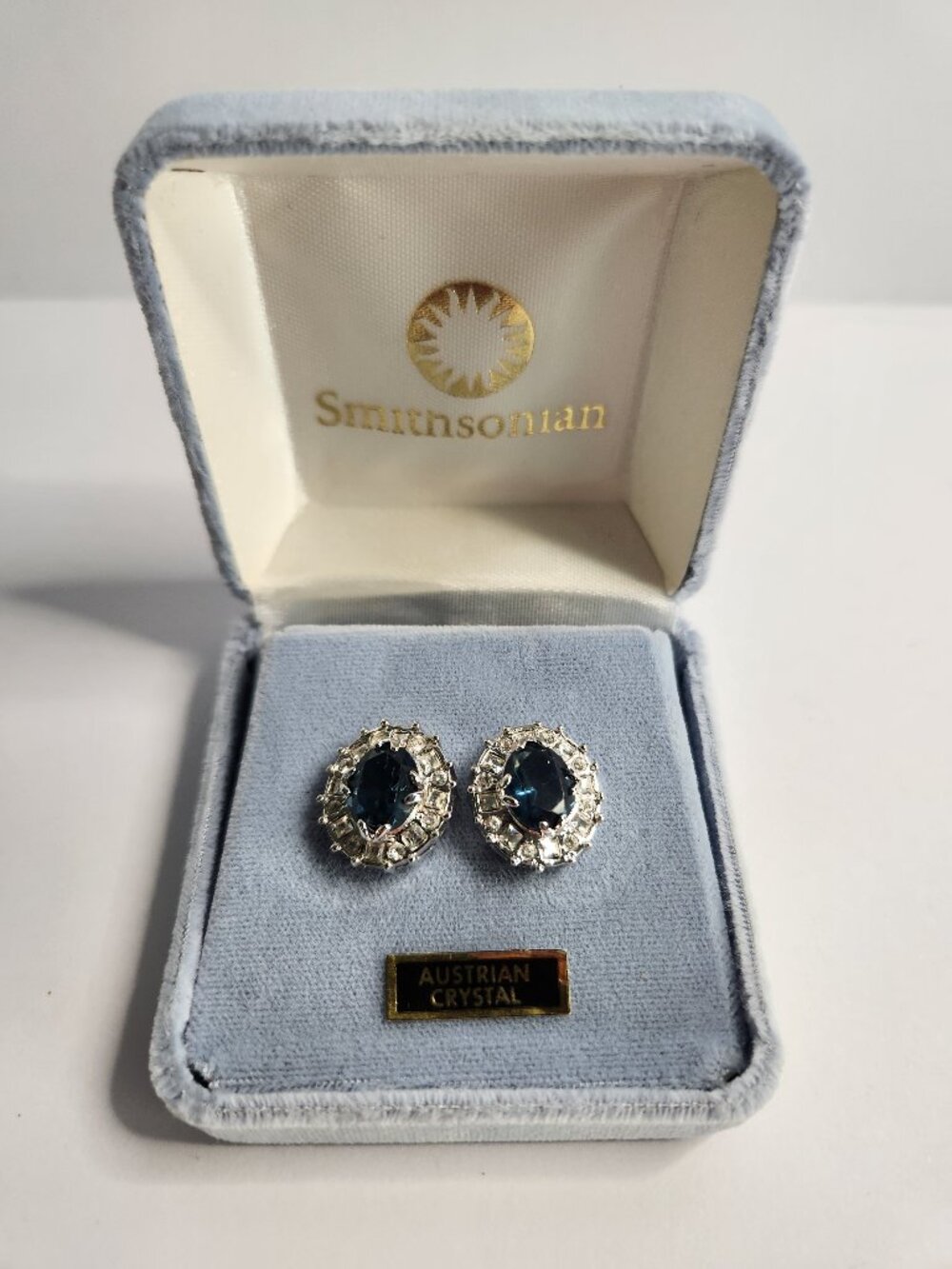 Smithsonian Hope Diamond Replica Earrings Post Studs With Jewelry Box New